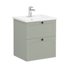 Vitra Root Classic 68840 Lavabo Dolabı, İki Çekmeceli, 60 Cm, Mat Retro Yeşil, Köşeli Lavabolu